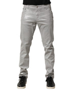 Dolce & Gabbana Silver Cotton Stretch Slim Denim Jeans