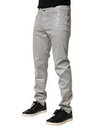 Dolce & Gabbana Silver Cotton Stretch Slim Denim Jeans