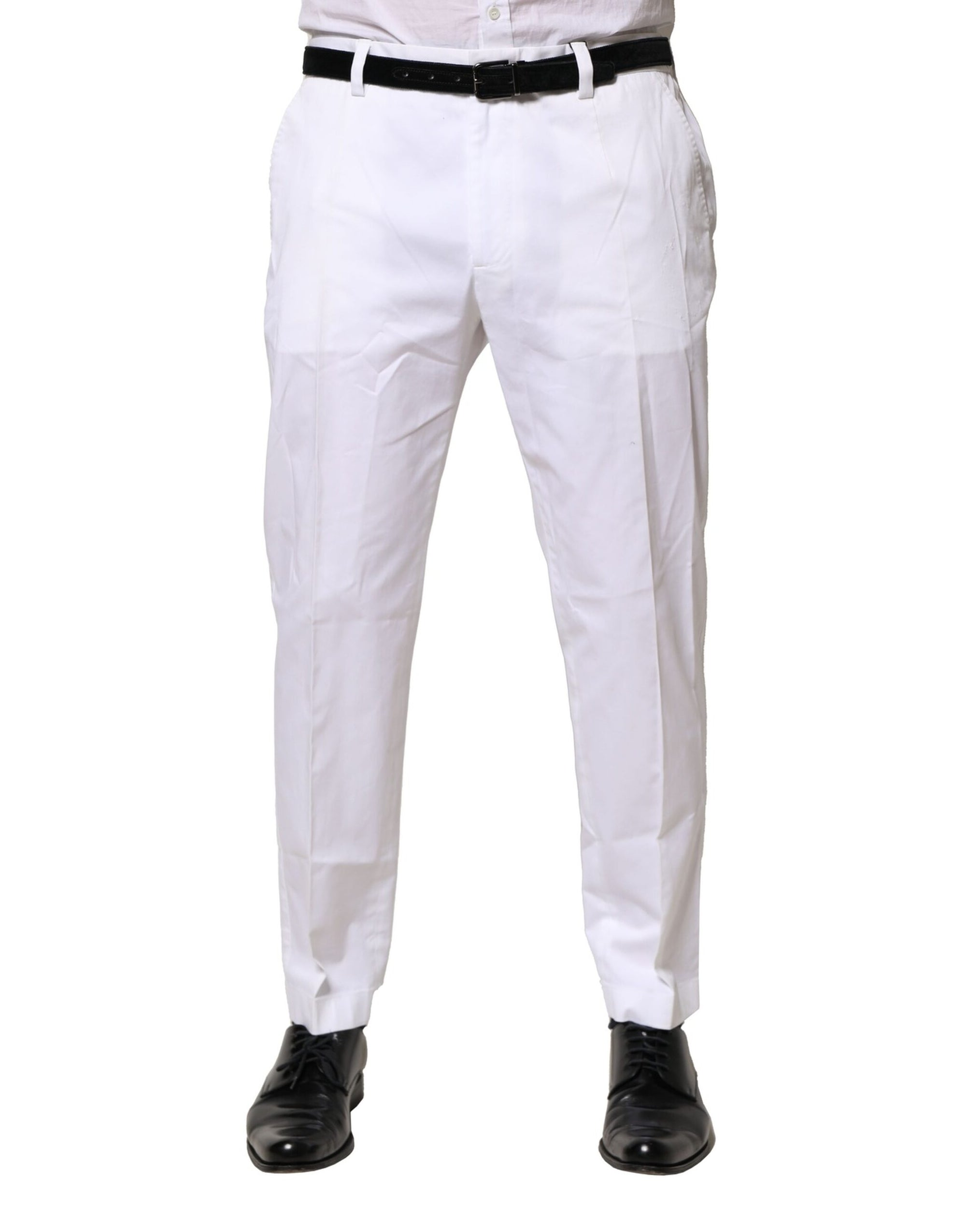 Dolce & Gabbana White Cotton Dress Slim Formal Pants