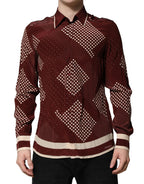 Dolce & Gabbana Maroon Dotted Silk Long Sleeve Casual Shirt