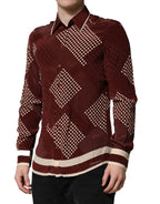 Dolce & Gabbana Maroon Dotted Silk Long Sleeve Casual Shirt