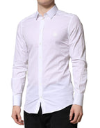 Dolce & Gabbana White GOLD Crown Cotton Dress Formal Shirt