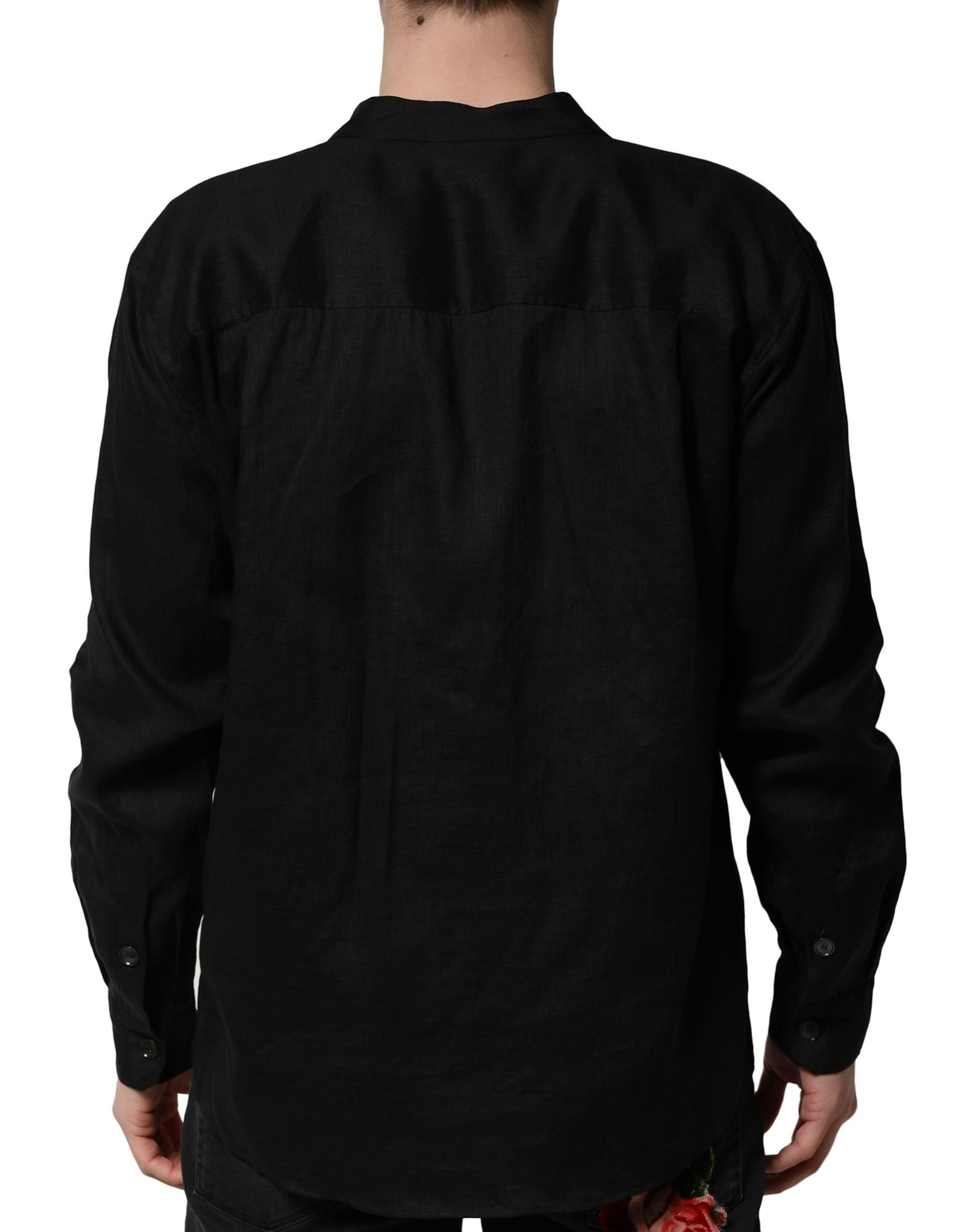 Dolce & Gabbana Black Linen Long Sleeves Men Casual Shirt