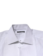 Dolce & Gabbana White GOLD Crown Cotton Dress Formal Shirt