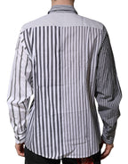 Dolce & Gabbana White Gray Striped Cotton Men Casual Shirt