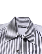 Dolce & Gabbana White Gray Striped Cotton Men Casual Shirt