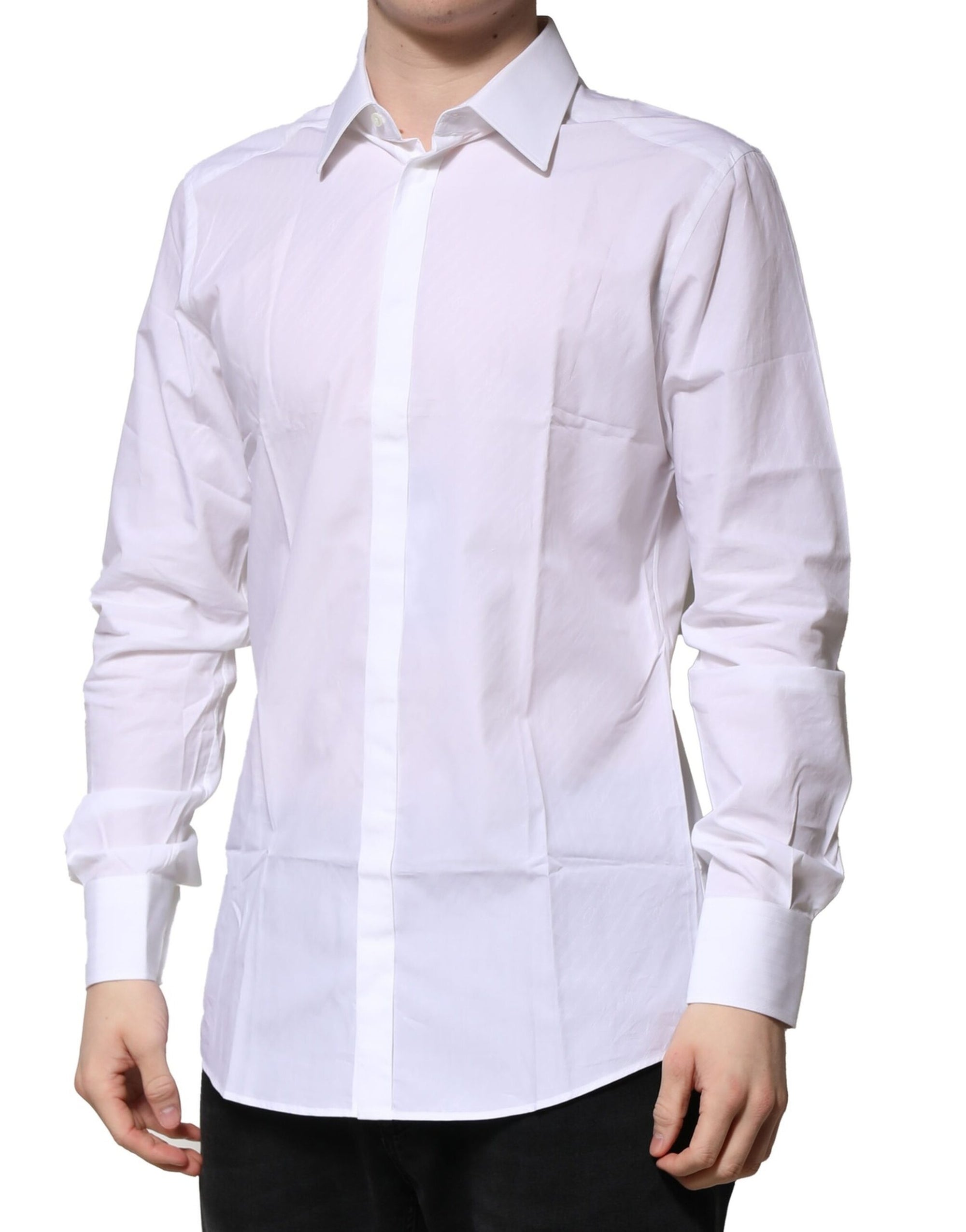 Dolce & Gabbana White GOLD Long Sleeves Men Dress Formal Shirt
