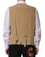 Dolce & Gabbana Beige Linen Dress Formal Men Waistcoat Vest