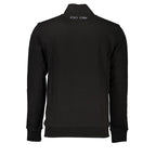 La Martina Black Cotton Men Sweater with Central Pockets and Zip