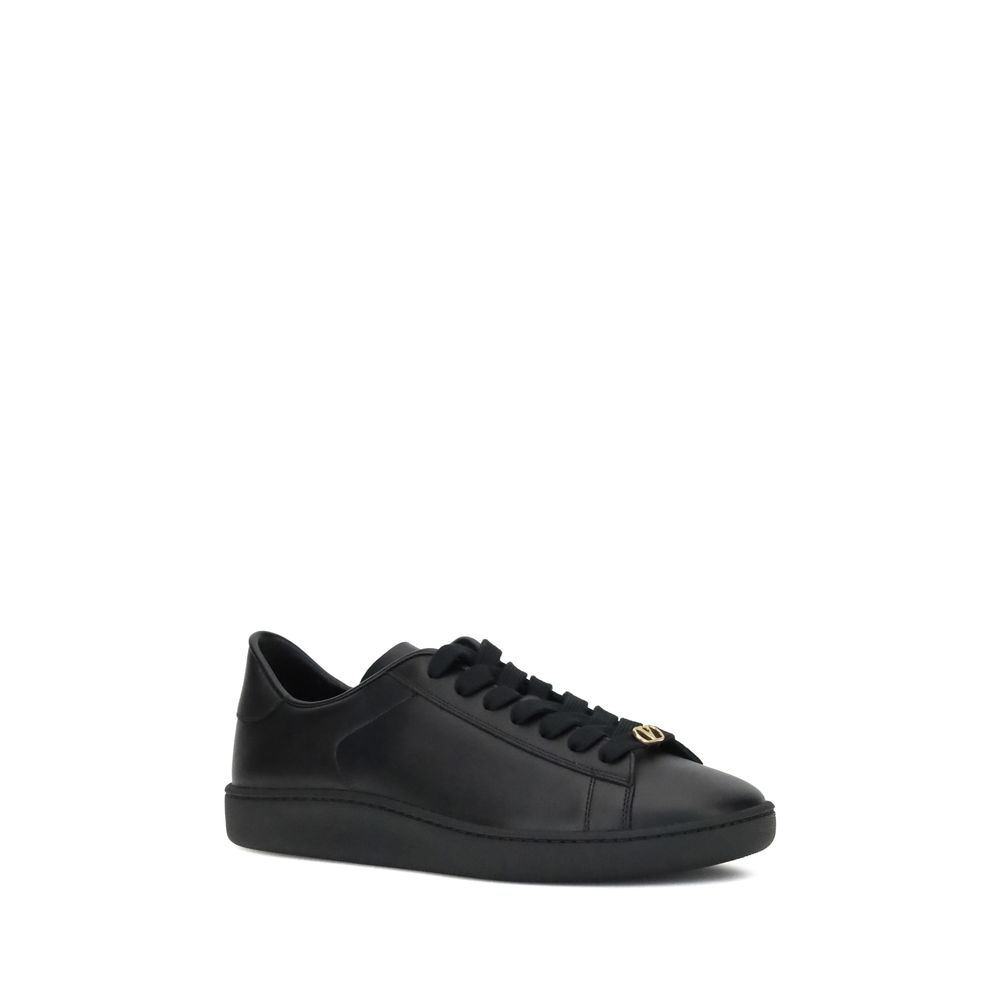 Valentino Garavani Black Calf Leather Bos Taurus Low Top Sneakers