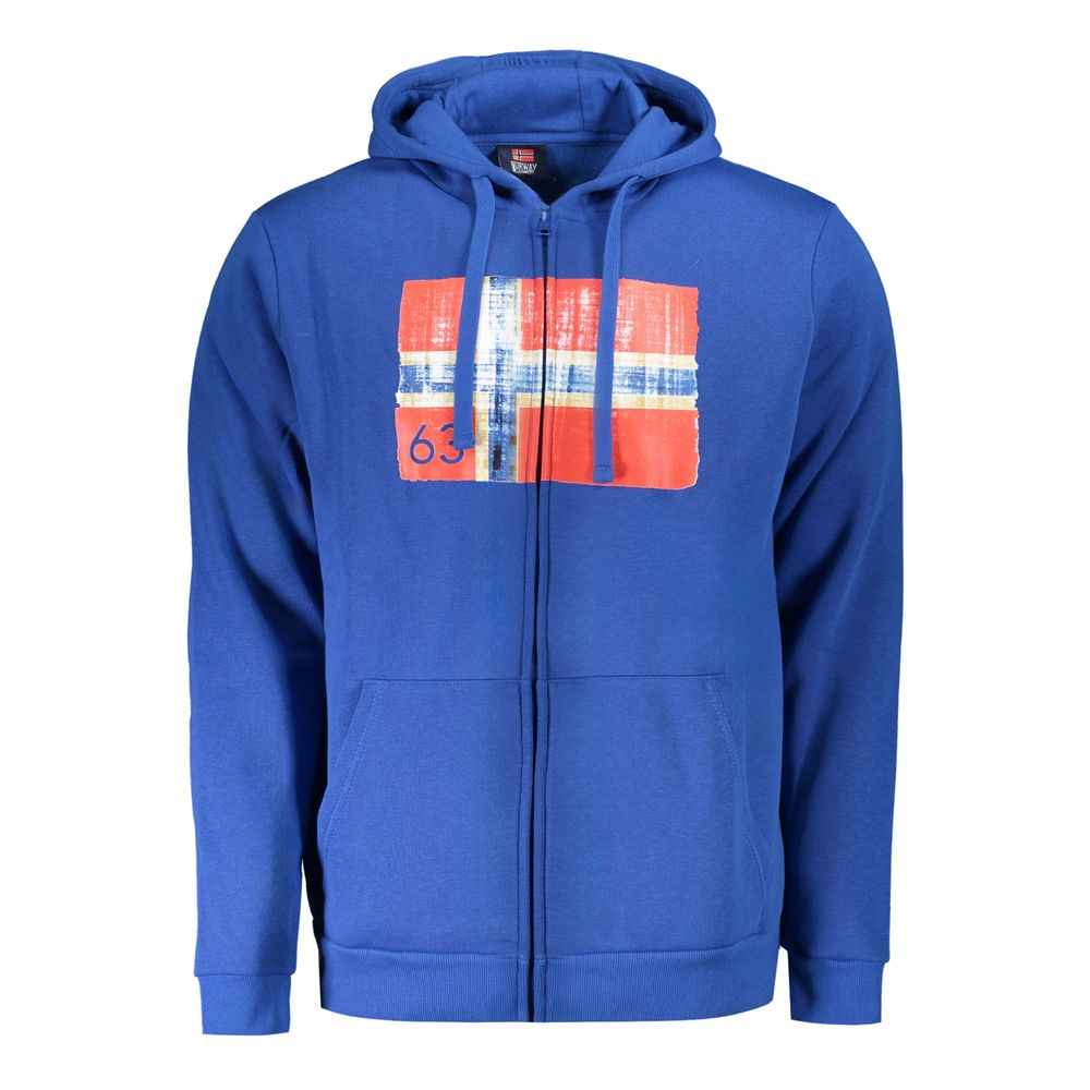 Norway 1963 Blue Cotton Men Sweater with Hood and Pockets