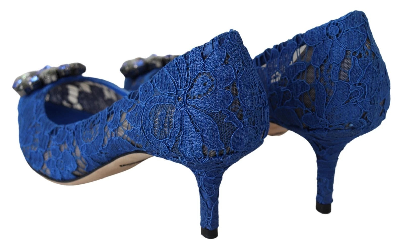 Dolce & Gabbana Blue Lace Crystal Ballet Pumps Shoes