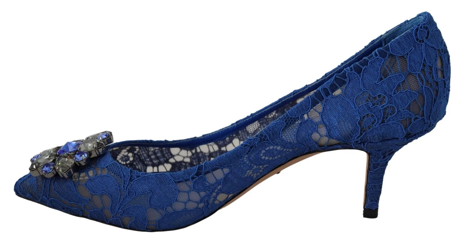 Dolce & Gabbana Blue Lace Crystal Ballet Pumps Shoes