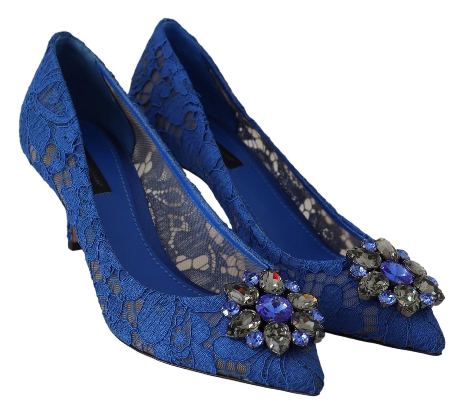 Dolce & Gabbana Blue Lace Crystal Ballet Pumps Shoes