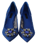 Dolce & Gabbana Blue Lace Crystal Ballet Pumps Shoes