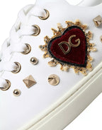 Dolce & Gabbana White Leather Gold Red Heart Sneakers Shoes