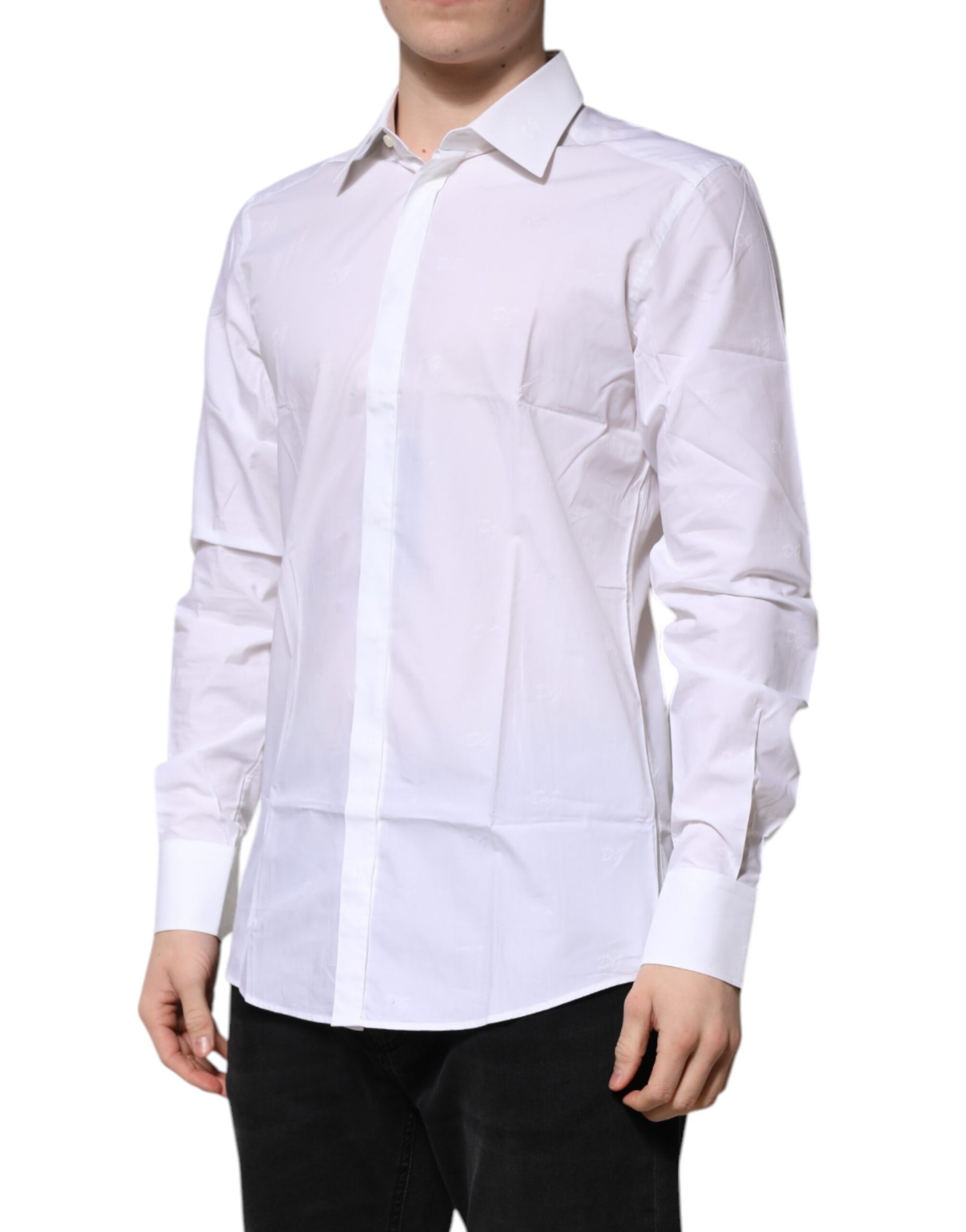 Dolce & Gabbana White Cotton GOLD Long Sleeves Formal Shirt