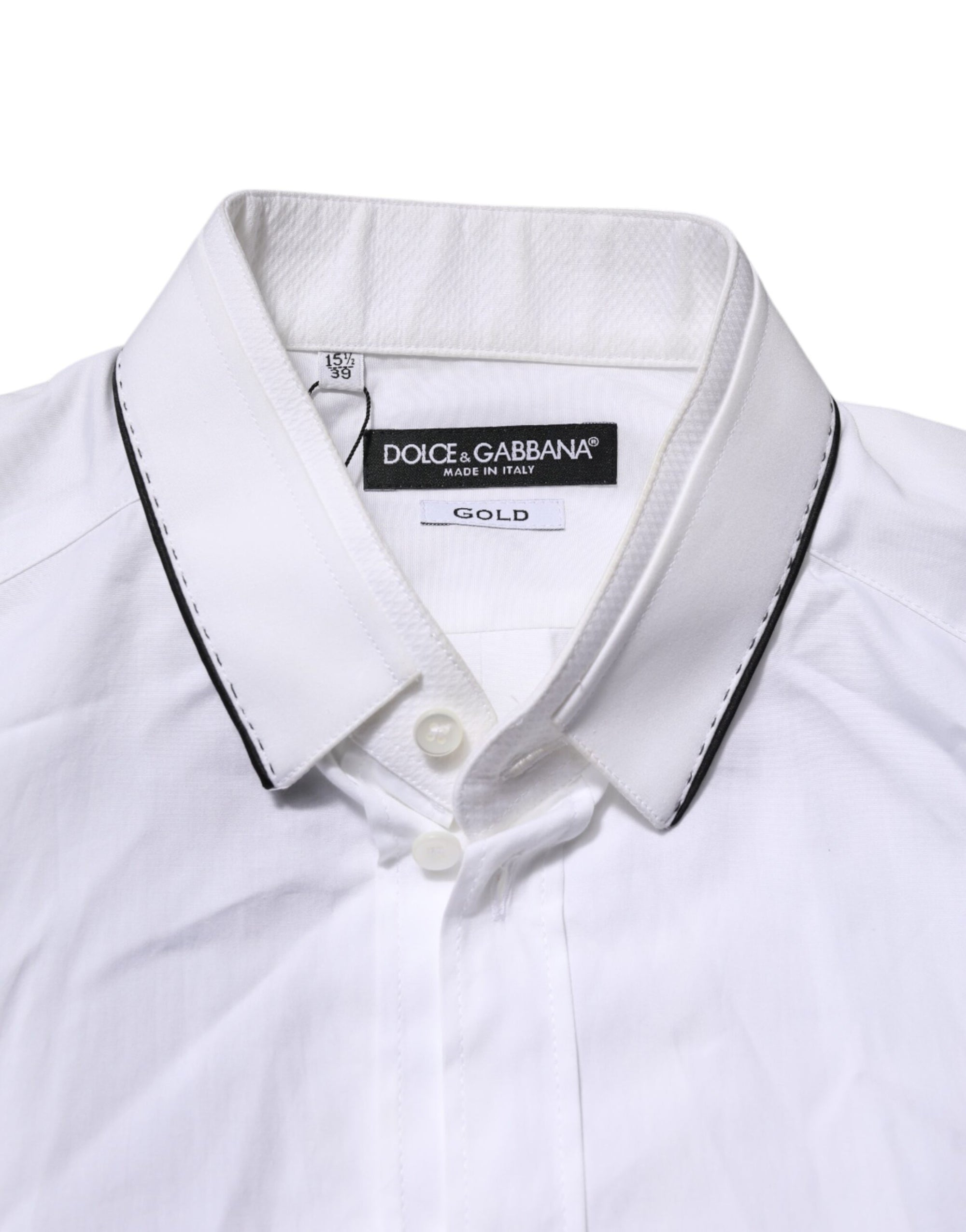 Dolce & Gabbana White Cotton GOLD Long Sleeves Formal Shirt