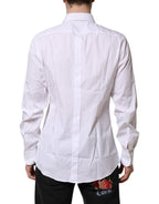 Dolce & Gabbana White Silk Bib Poplin GOLD Men Formal Shirt
