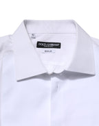 Dolce & Gabbana White Silk Bib Poplin GOLD Men Formal Shirt