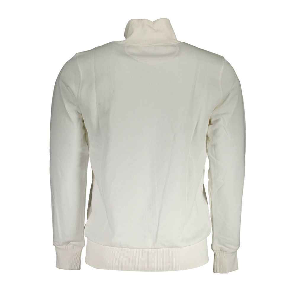 La Martina White Cotton Men Sweater With Zip and Pockets