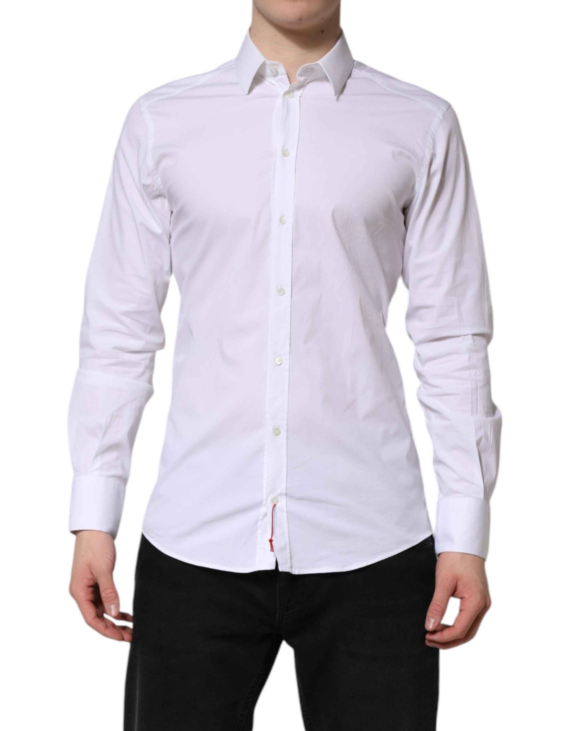 Dolce & Gabbana White GOLD Cotton Dress Formal Shirt