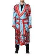 Dolce & Gabbana Blue Red Coral Print Wrap Robe Coat Jacket