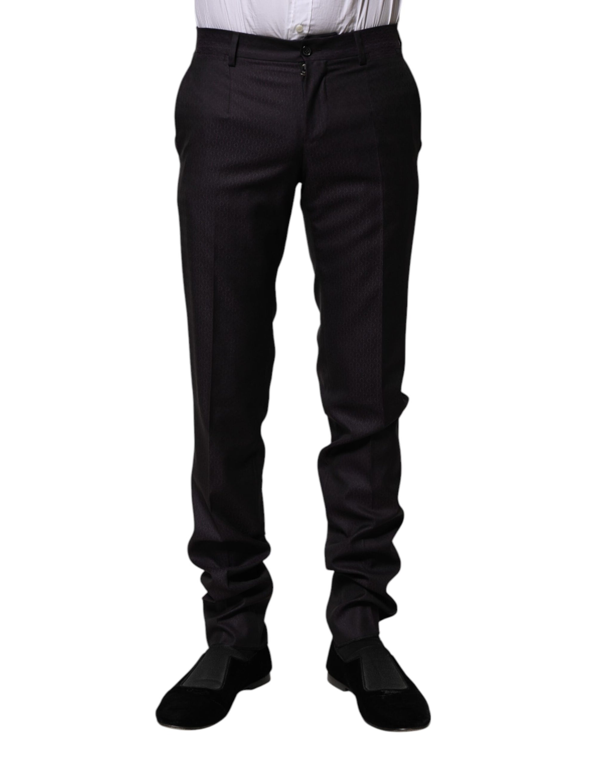 Dolce & Gabbana Black Wool Patterned Formal Pants