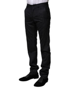 Dolce & Gabbana Black Wool Striped Formal Pants