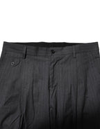 Dolce & Gabbana Gray Striped Cotton Formal Pants