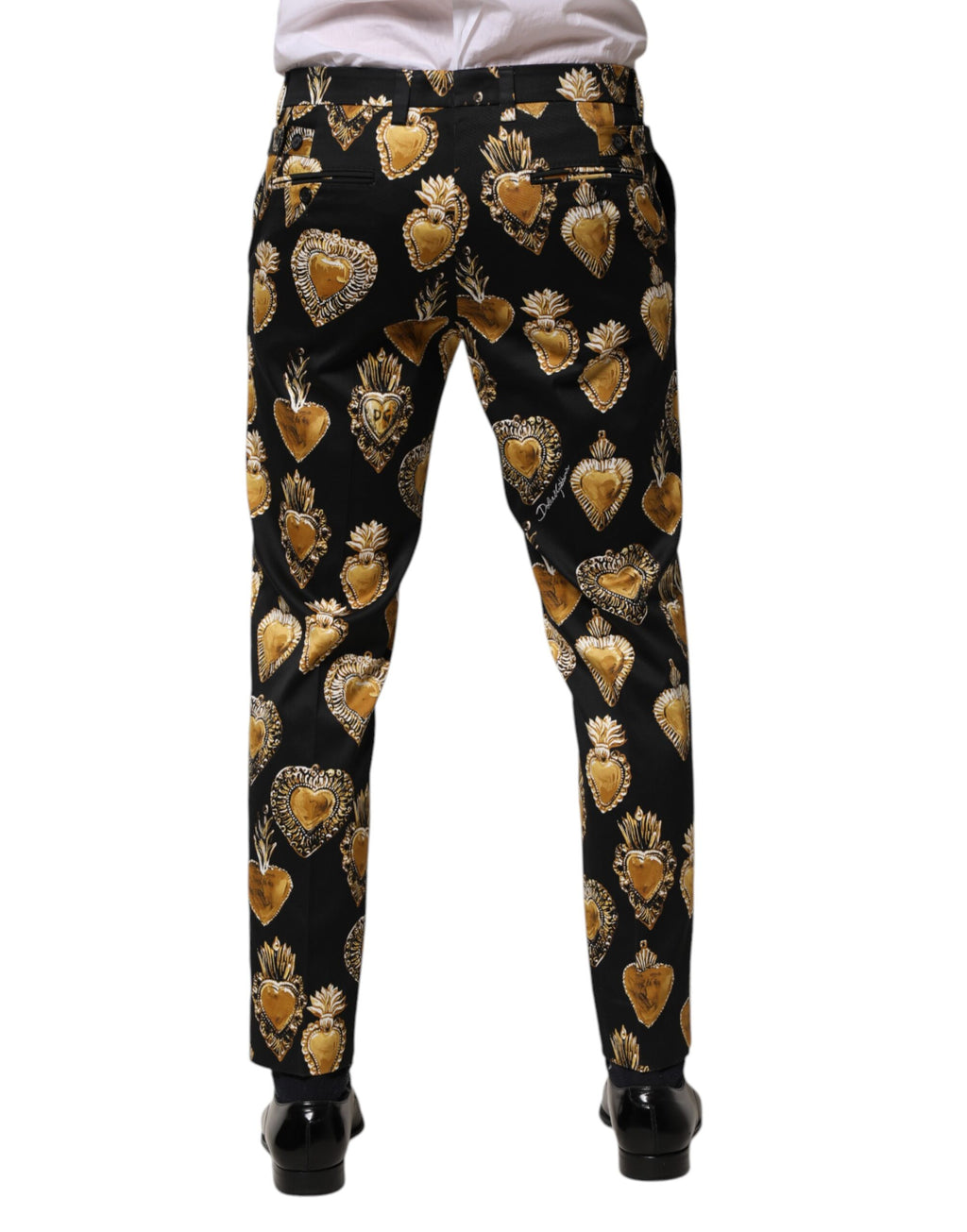 Dolce & Gabbana Black Gold Sacred Heart Print Pants