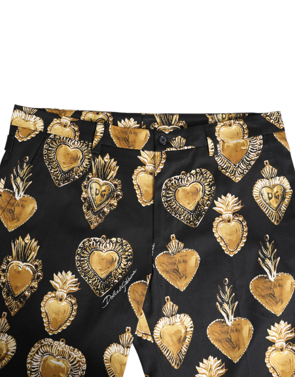 Dolce & Gabbana Black Gold Sacred Heart Print Pants