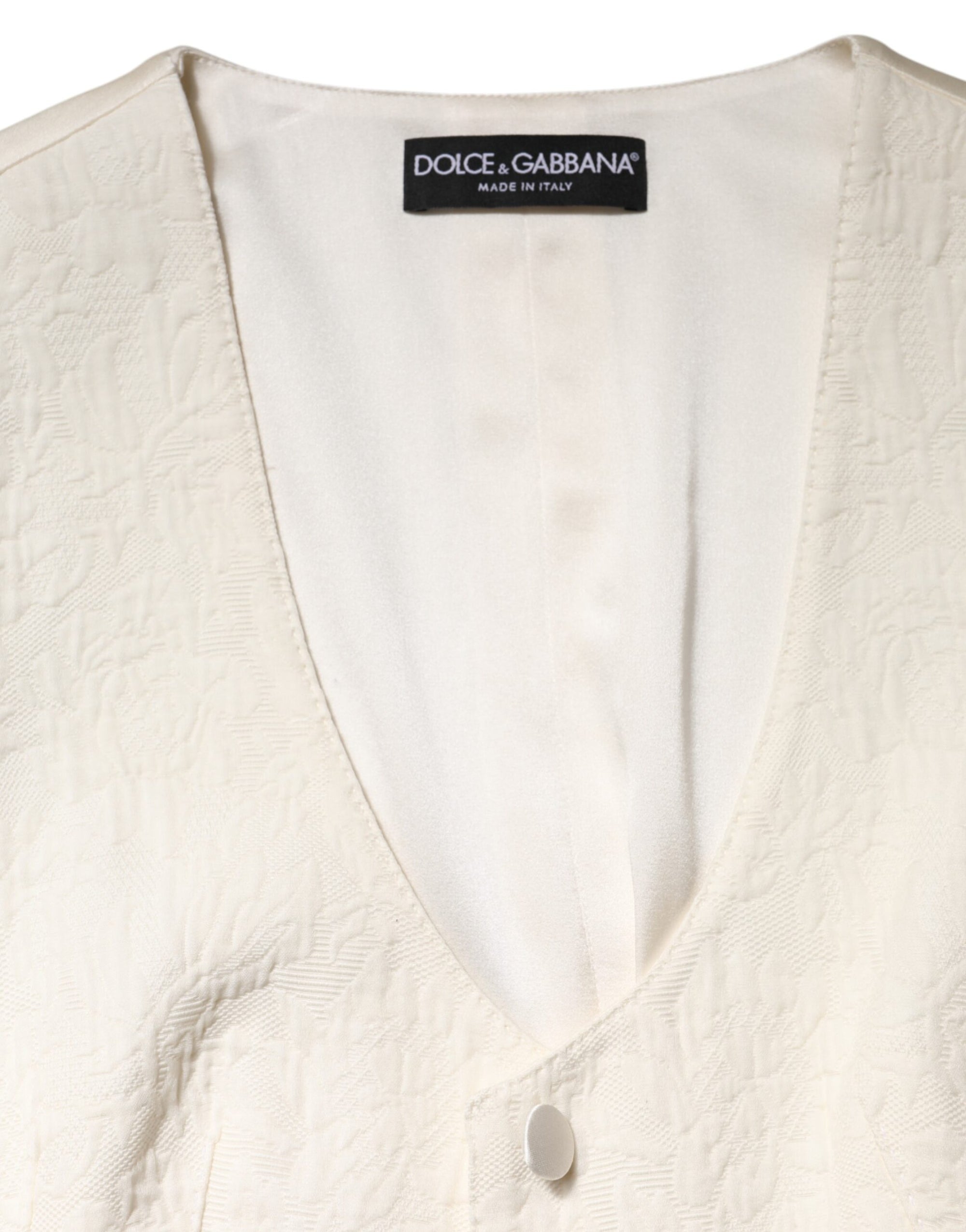 Dolce & Gabbana Ivory Cotton Button Down Sleeveless Vest Top