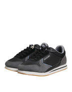 Trussardi Black Gray Lace Up Low Top Casual Sneakers Shoes