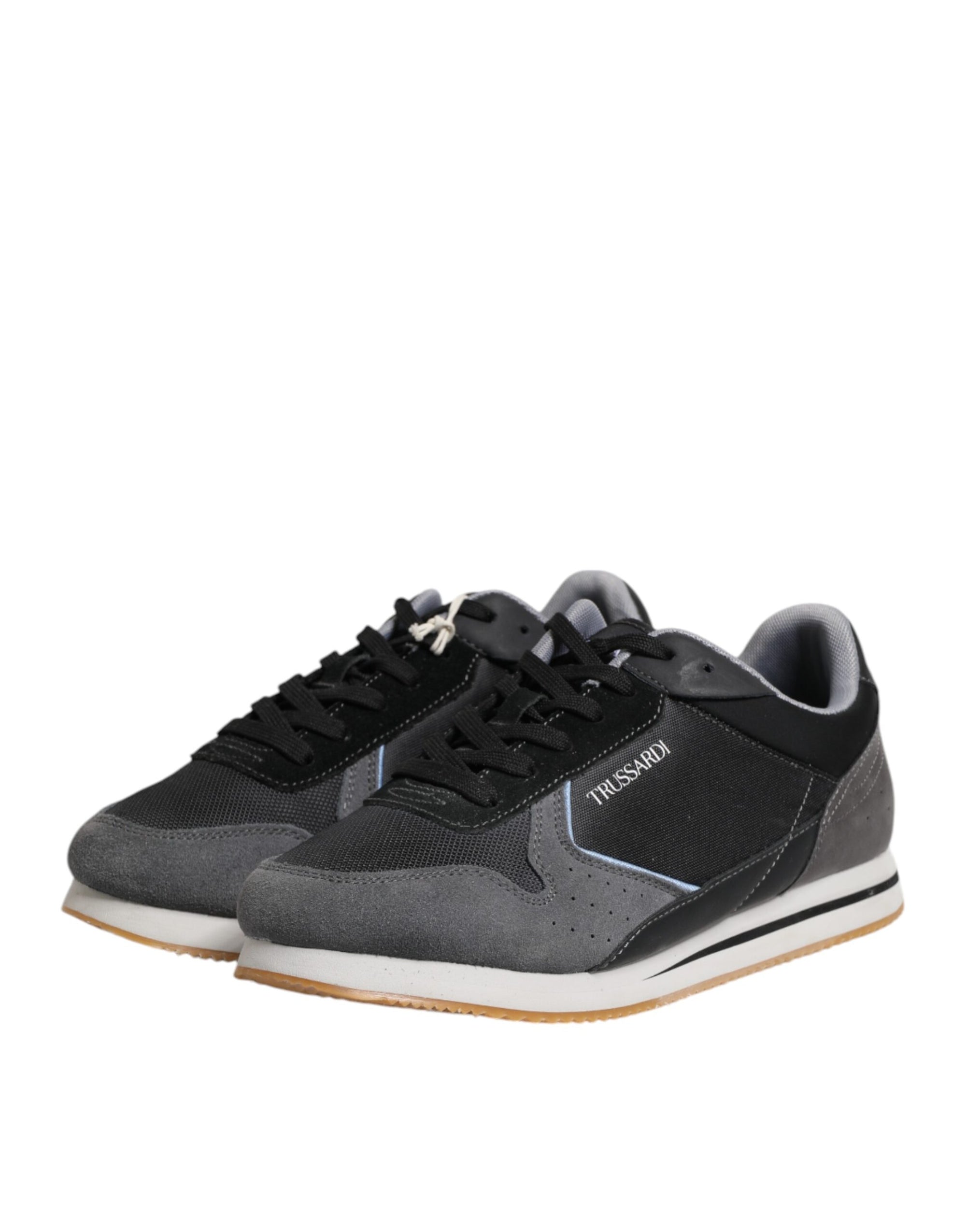 Trussardi Black Gray Lace Up Low Top Casual Sneakers Shoes