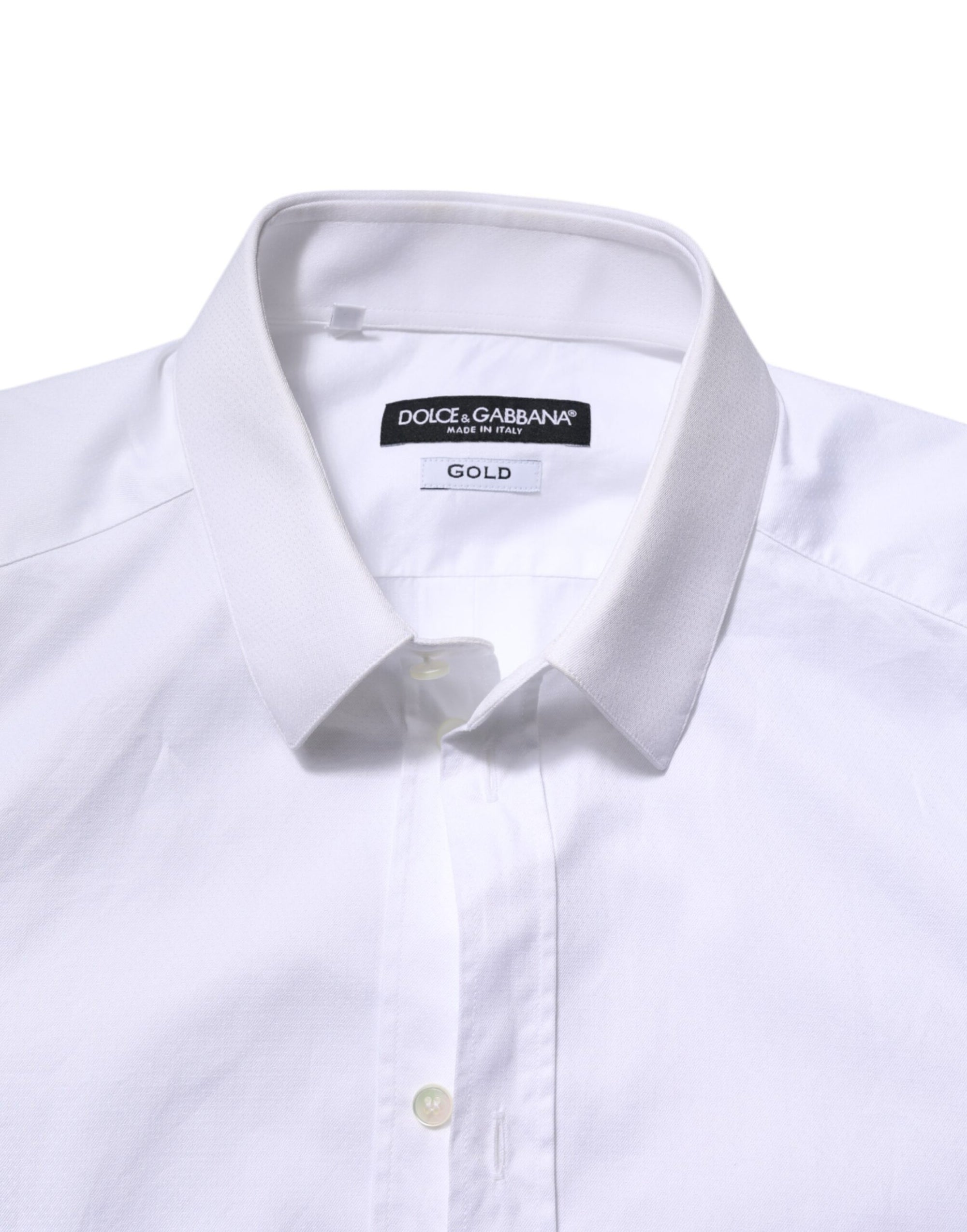 Dolce & Gabbana White Cotton GOLD Long Sleeve Men Dress Shirt