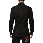 Dolce & Gabbana Black Cotton Jacquard GOLD Collar Dress Shirt