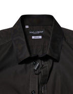Dolce & Gabbana Black Cotton Jacquard GOLD Collar Dress Shirt