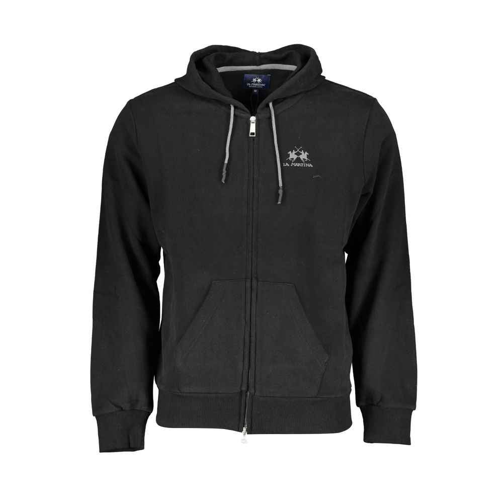 La Martina Black Cotton Men Sweater with Hood
