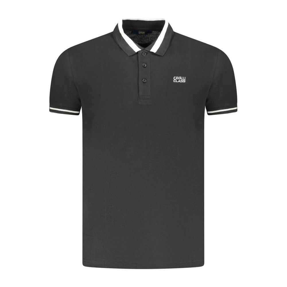 Cavalli Class Black Cotton Men Polo Shirt