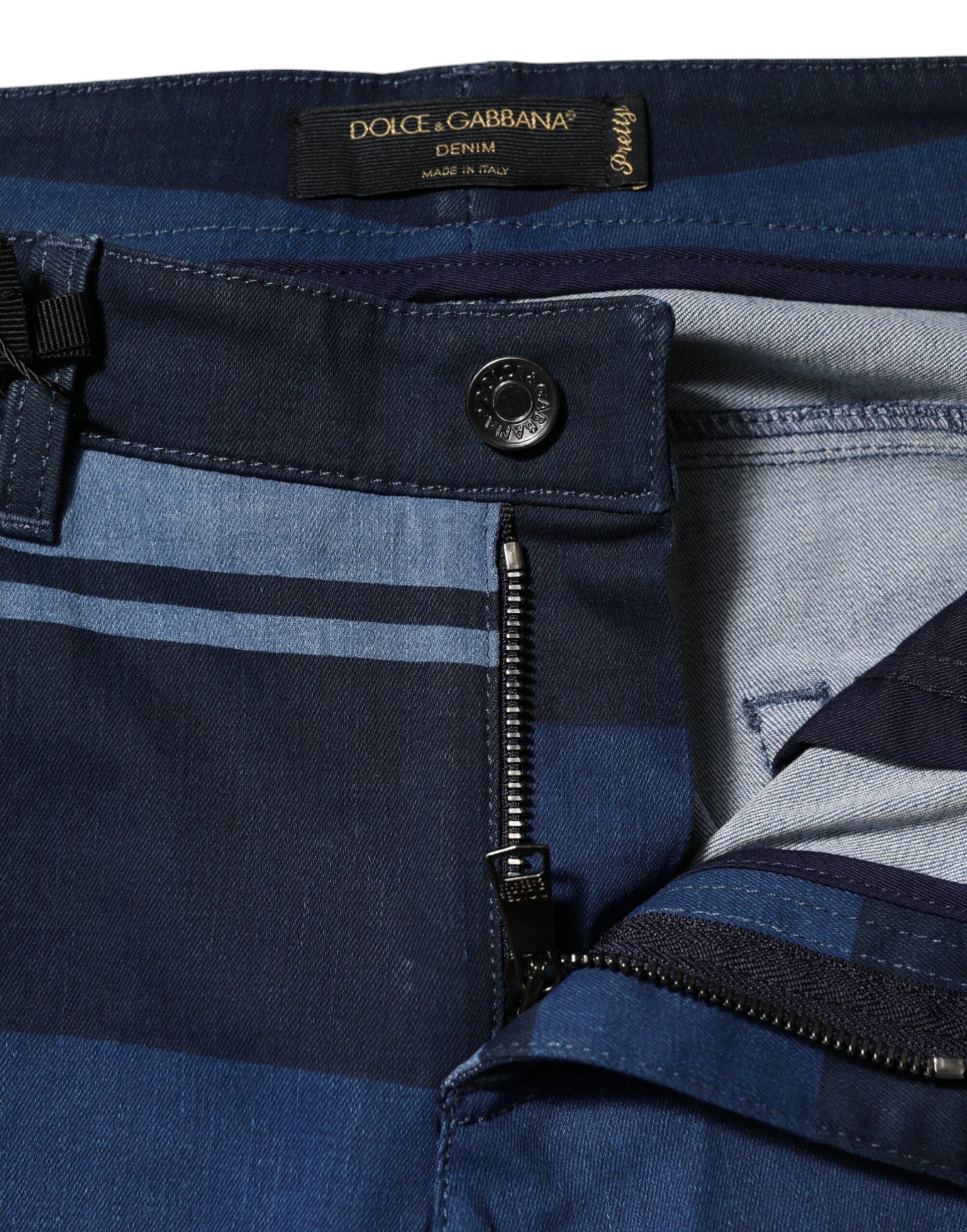 Dolce & Gabbana Blue Striped Cotton Stretch Denim Jeans
