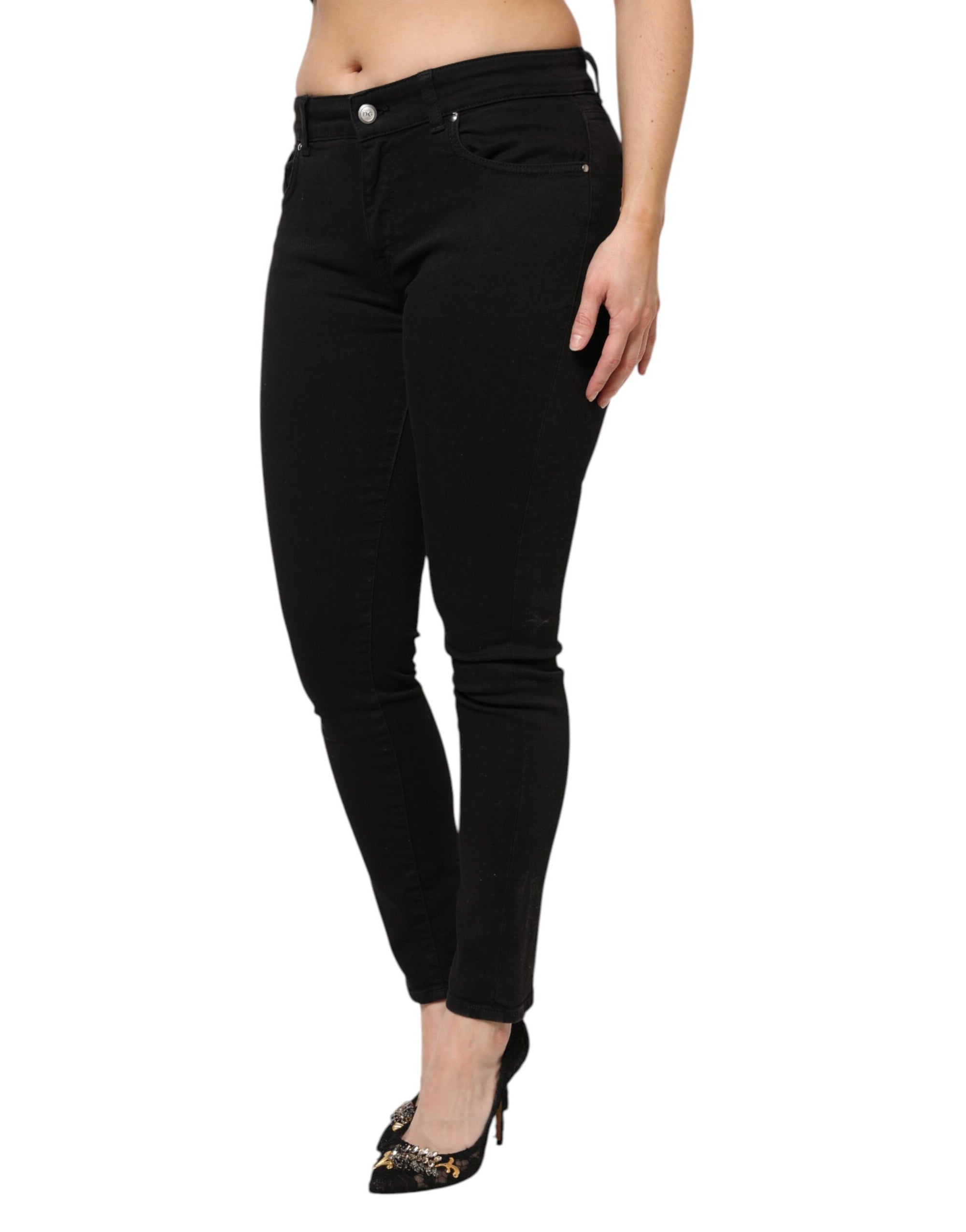 Dolce & Gabbana Black Cotton Mid Waist Denim Jeans