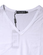 Dolce & Gabbana White Cotton Short Sleeves V-Neck Top T-shirt