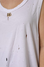 Dolce & Gabbana White Cotton Sleeveless Round Neck Tank Top