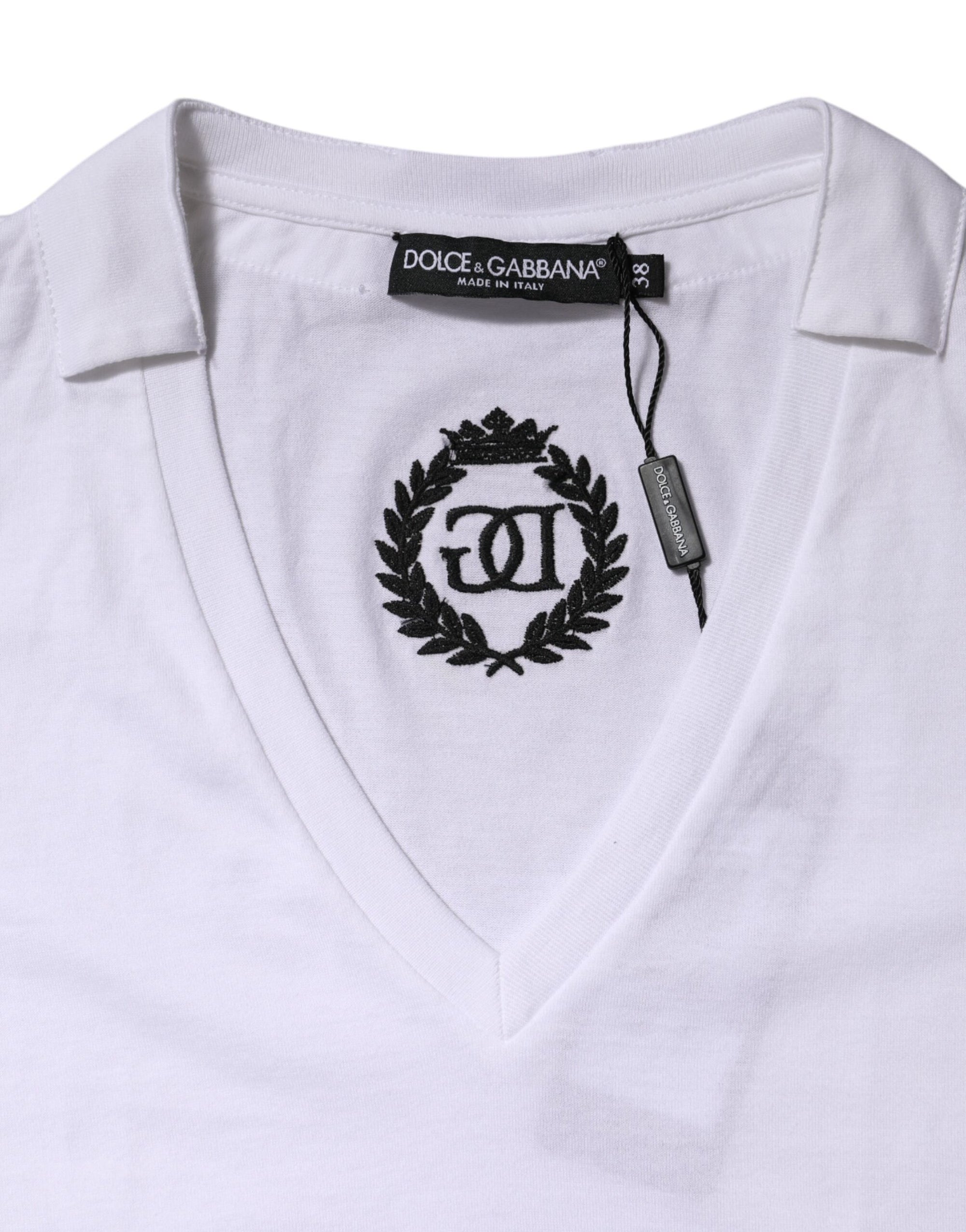 Dolce & Gabbana White Cotton Short Sleeve V-Neck Top T-shirt