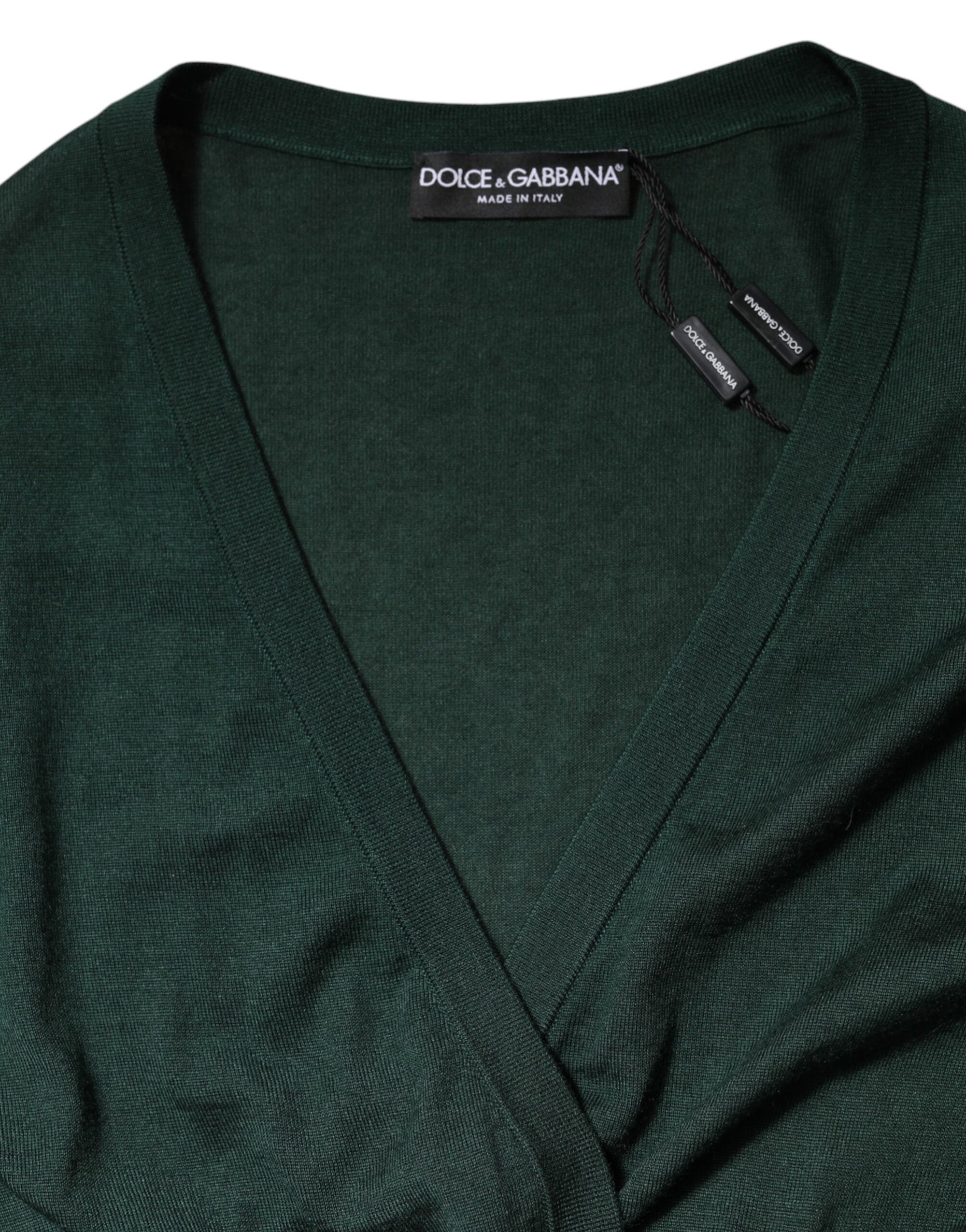 Dolce & Gabbana Dark Green Cashmere Silk Cardigan Sweater