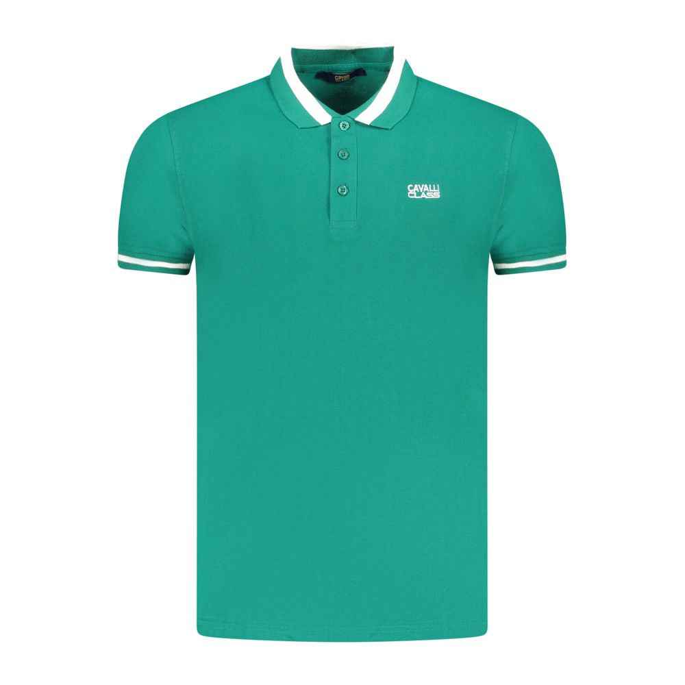 Cavalli Class Green Cotton Men Polo Shirt
