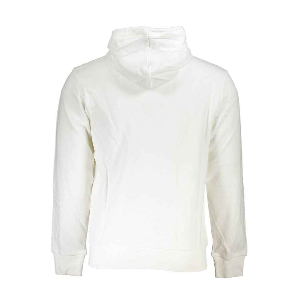 La Martina White Cotton Men Sweater with Hood and Zip Pockets