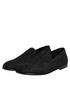 Dolce & Gabbana Black Jacquard Slip On Loafers Formal Shoes