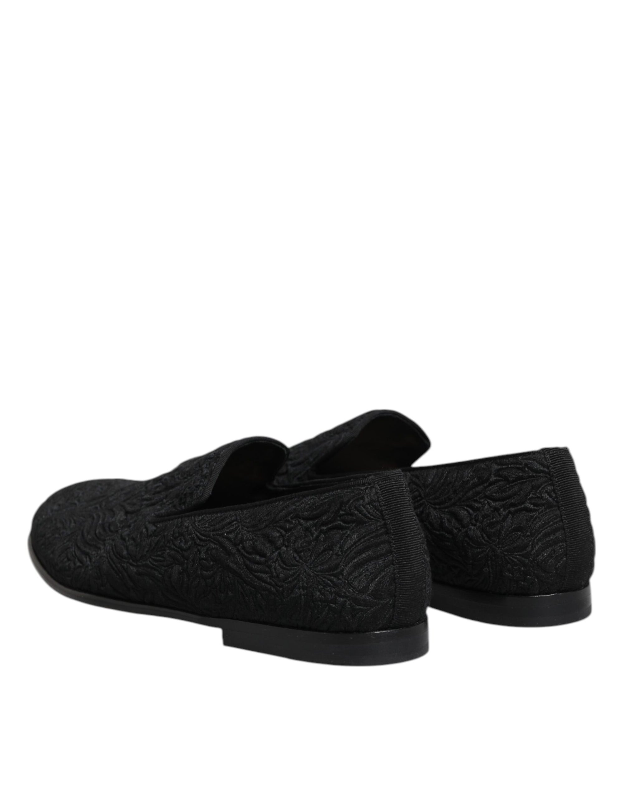 Dolce & Gabbana Black Jacquard Slip On Loafers Formal Shoes